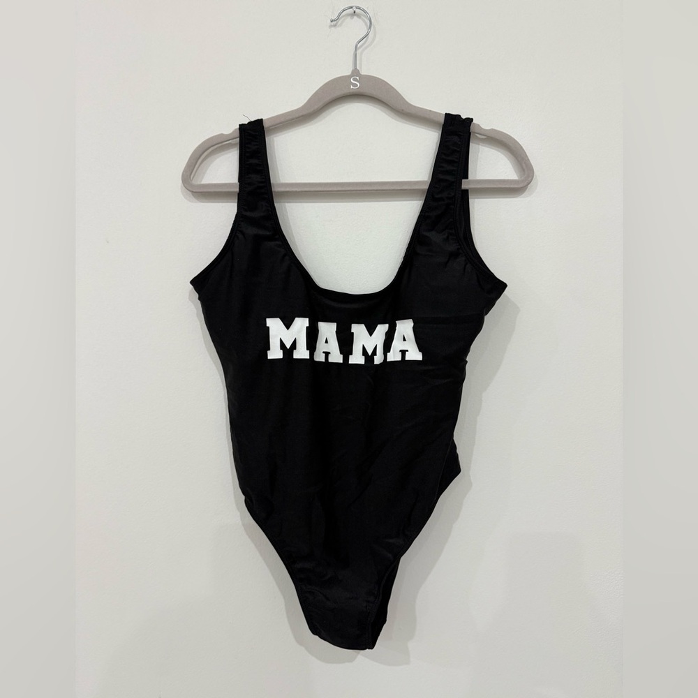 Black 'MAMA' One-Piece Swimsuit size L